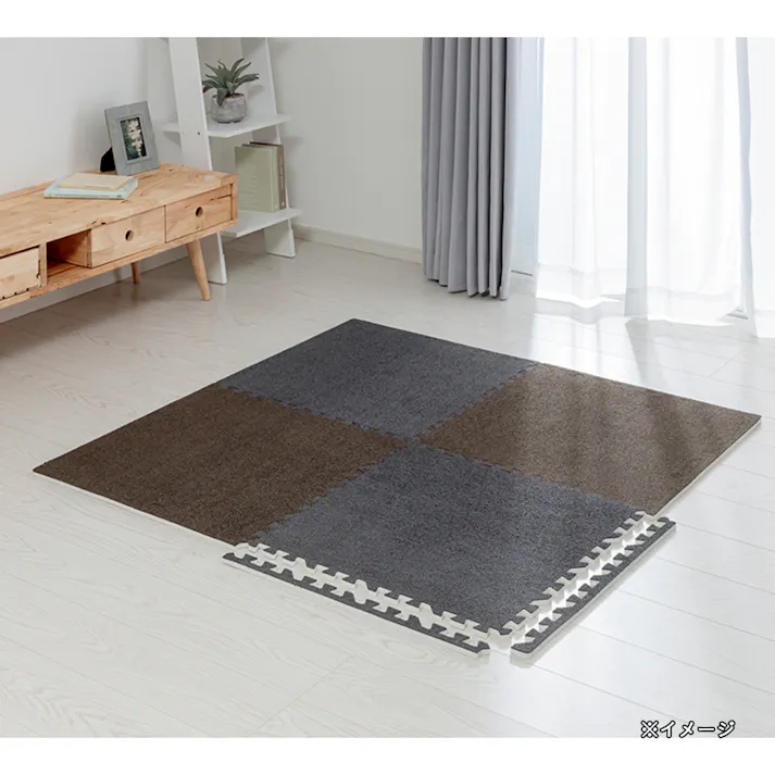&Pet縁付大判パズルラグマット ブラウン/ダークグレー 58×58cm 4枚組セット