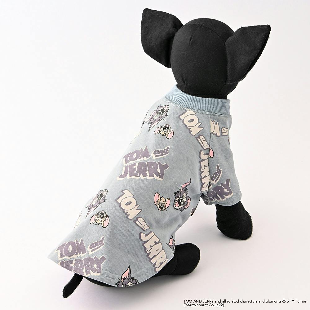 トムとジェリー総柄カットソー ブルー Sサイズ ペット服(犬の服