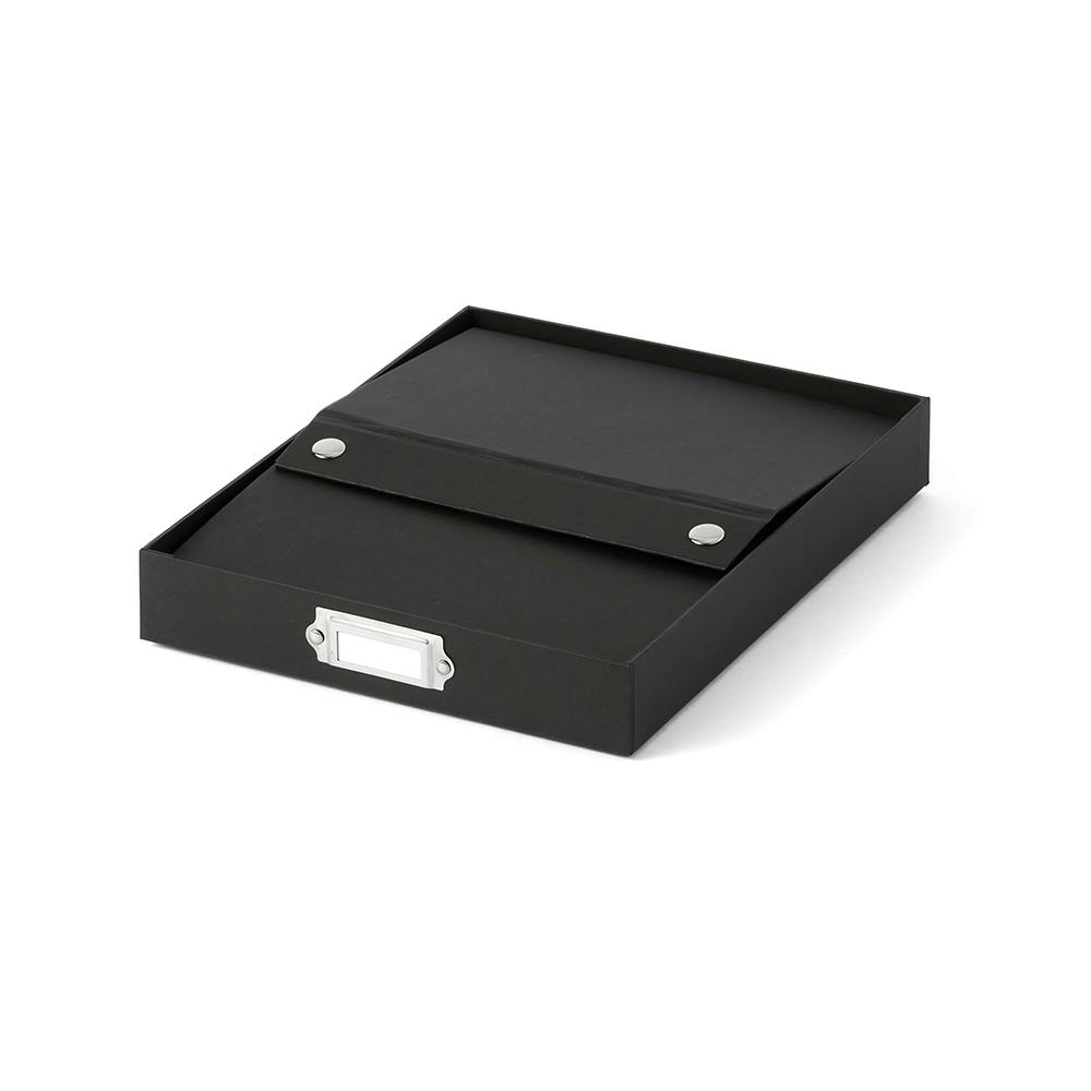 フタ付き収納BOX 深型(小) ブラック | 卓上収納・ファイルケース 