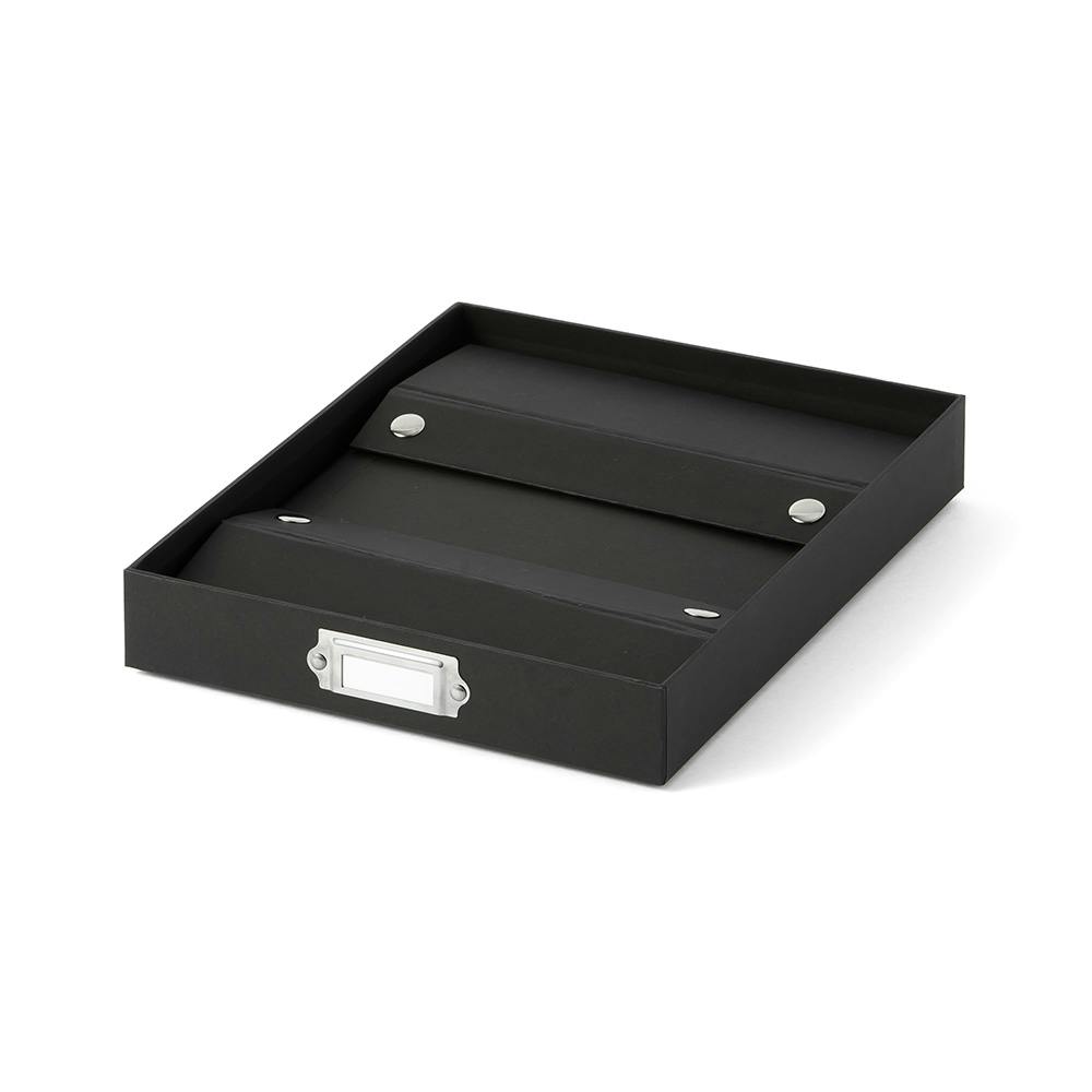 フタ付き収納BOX 浅型(小) ブラック | 卓上収納・ファイルケース 