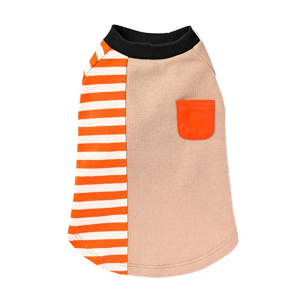 ボーダー切替カットソー ベージュ MDサイズ ペット服(犬の服