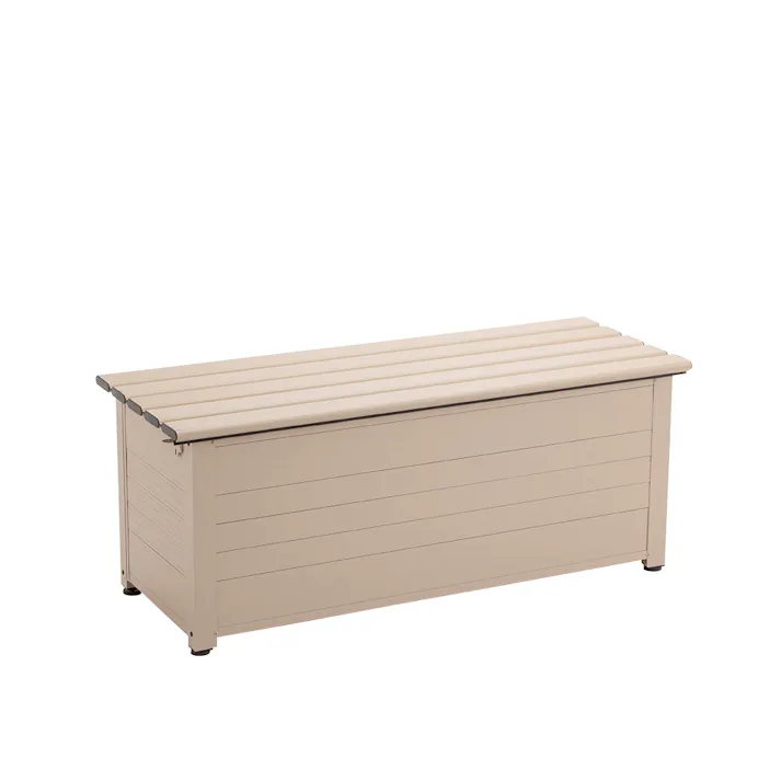カインズ 静かに開閉できるアルミ収納ベンチ ベージュ 120cm 屋外物置(販売終了)