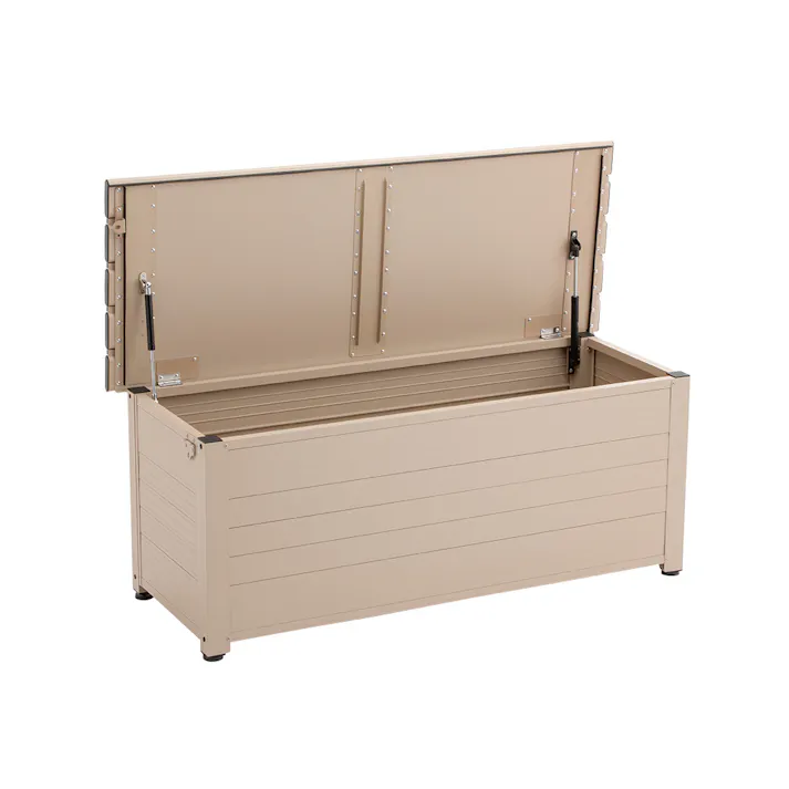 カインズ 静かに開閉できるアルミ収納ベンチ ベージュ 120cm 屋外物置(販売終了)