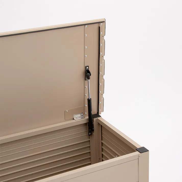 カインズ 静かに開閉できるアルミ収納ベンチ ベージュ 120cm 屋外物置(販売終了)