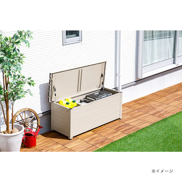 カインズ 静かに開閉できるアルミ収納ベンチ ベージュ 120cm 屋外物置(販売終了)