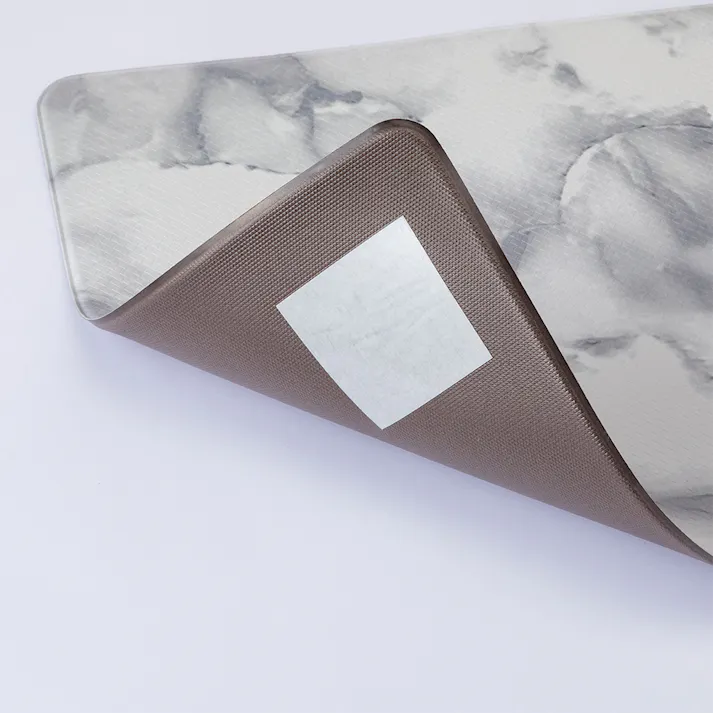 ずれにくい 防炎抗菌 拭ける 吸着キッチンマット マーブルホワイト 45×150cm