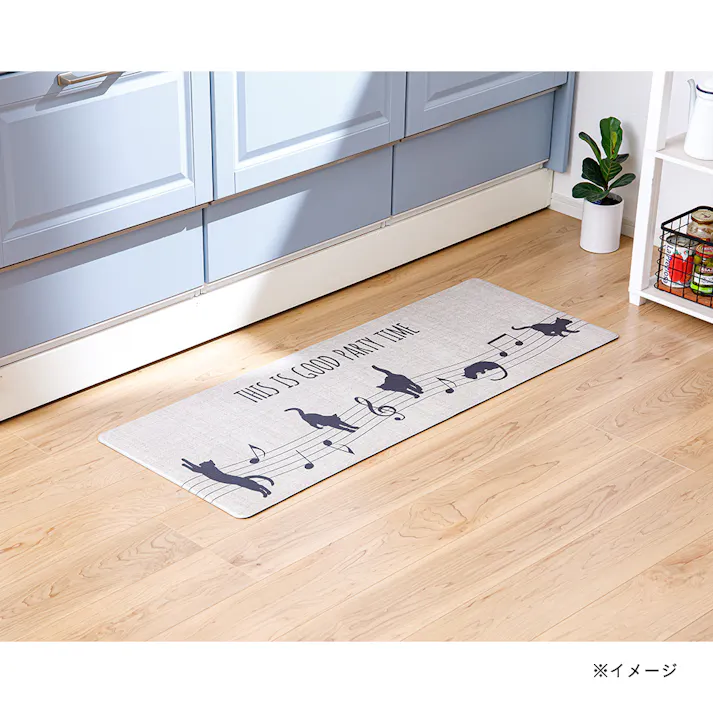 ずれにくい 防炎抗菌 拭ける 吸着キッチンマット メロディキャット 45×120cm