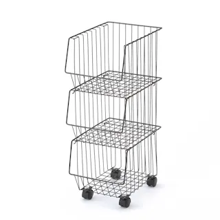 キャスター付き積み重ねワゴン 3段 ブラック