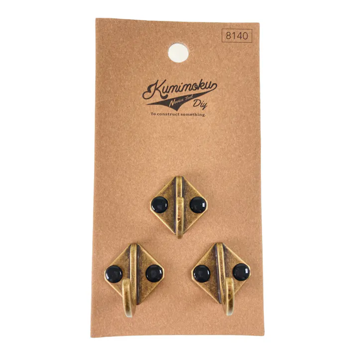 Kumimoku アイアンフック スクエア ゴールド 3個入り