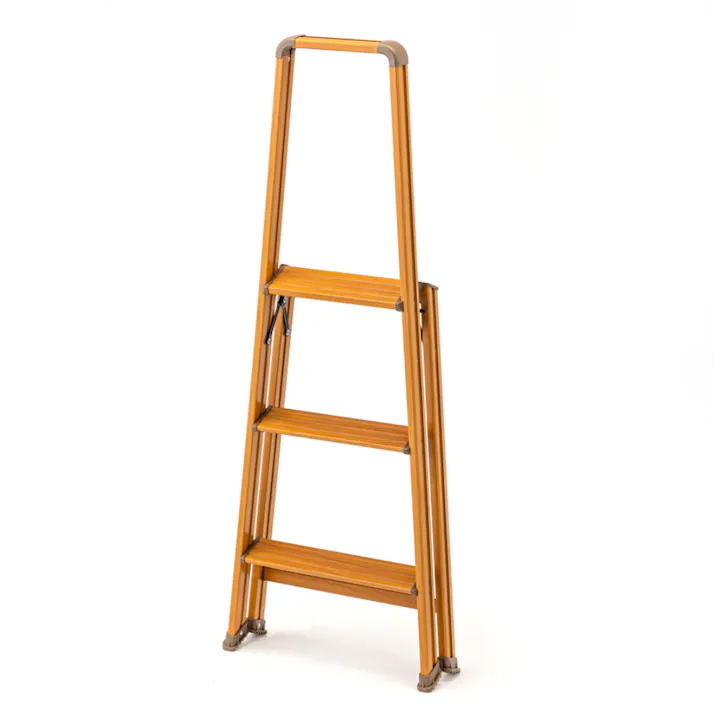 手摺付きアルミ幅広踏台 3段 木目調 CFF-05