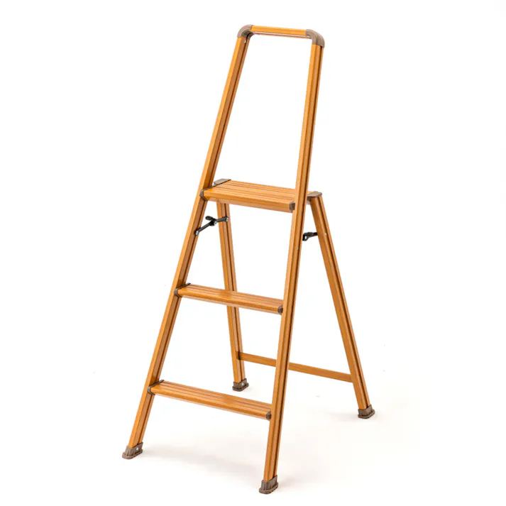 手摺付きアルミ幅広踏台 3段 木目調 CFF-05