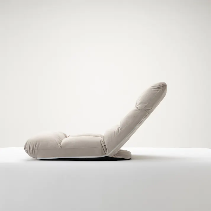 倒れにくいふんわり座椅子 ミューシグ グレー 幅57cm 奥行72~120cm 高さ20~67cm リクライニング コイルスプリング内蔵 ふかふか