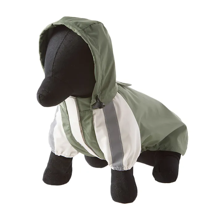 【送料無料】ポケッタブルレインコート カーキ Mサイズ ペット服(犬の服)