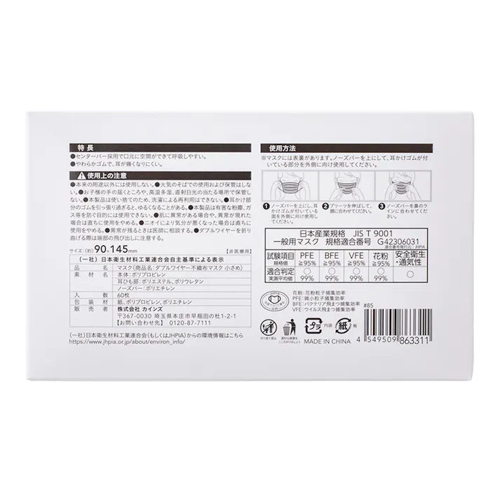 ダブルワイヤーマスク 小さめ 60枚