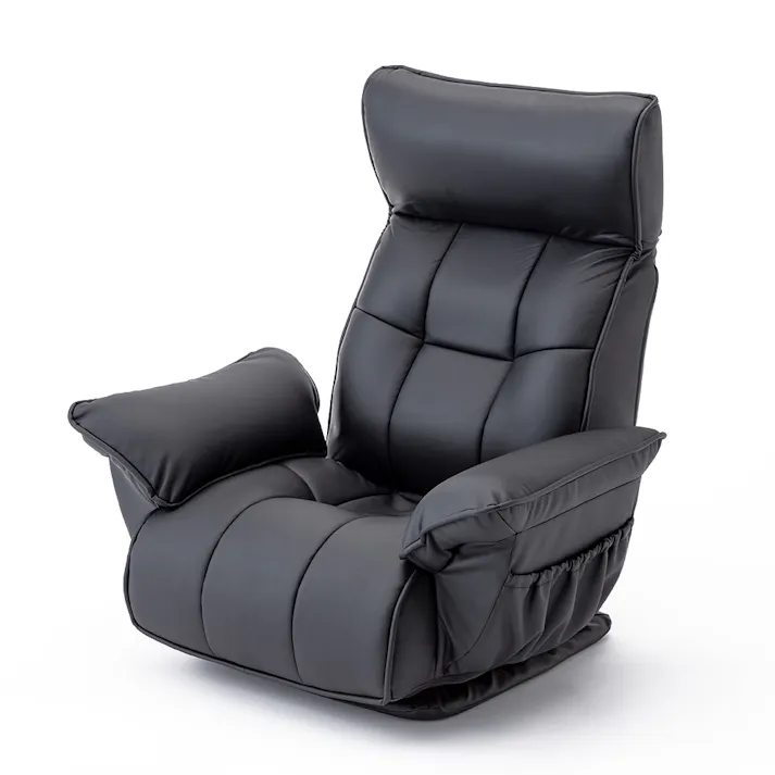 静音リクライニング ガス式肘掛け回転座椅子 ブラック 幅72cm 奥行57~104cm 高さ59~79cm 肘掛け付き ワイドタイプ ゆったり 一人掛けソファ