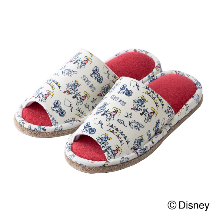 掃除もできるスリッパ ミッキー&ミニー レッド