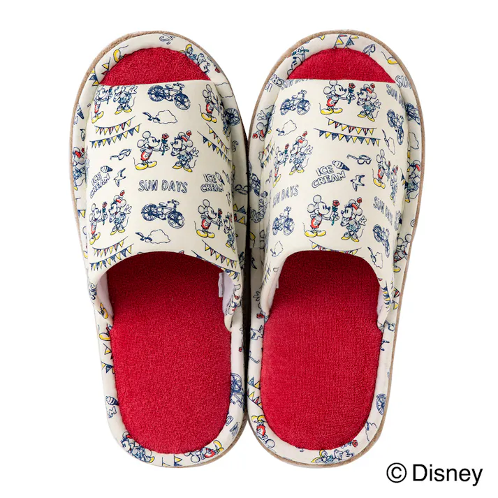 掃除もできるスリッパ ミッキー&ミニー レッド
