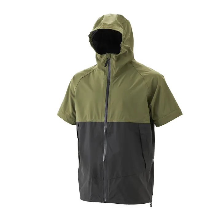 半袖にできるレインジャケット L カーキ