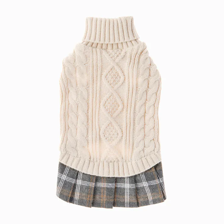 ニットドッキングワンピ アイボリー Sサイズ ペット服(犬の服)(販売終了)
