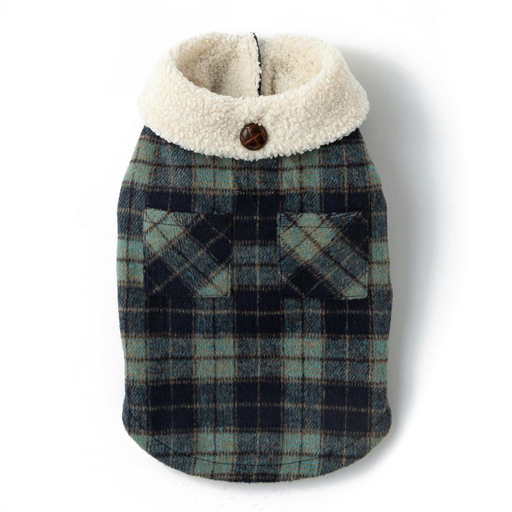 チェック柄シャツブルゾン ブルー Sサイズ ペット服(犬の服