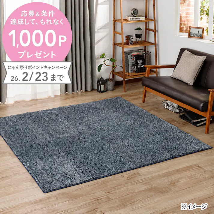 &Pet 洗えるシャギーラグ ネイビー 185×185cm
