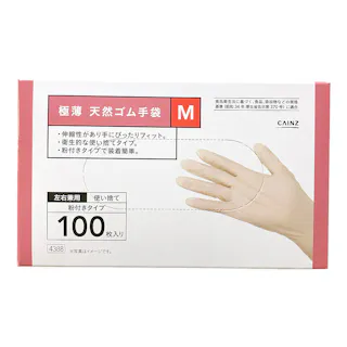 カインズ 極薄天然ゴム手袋粉付 100枚 M TGP100M