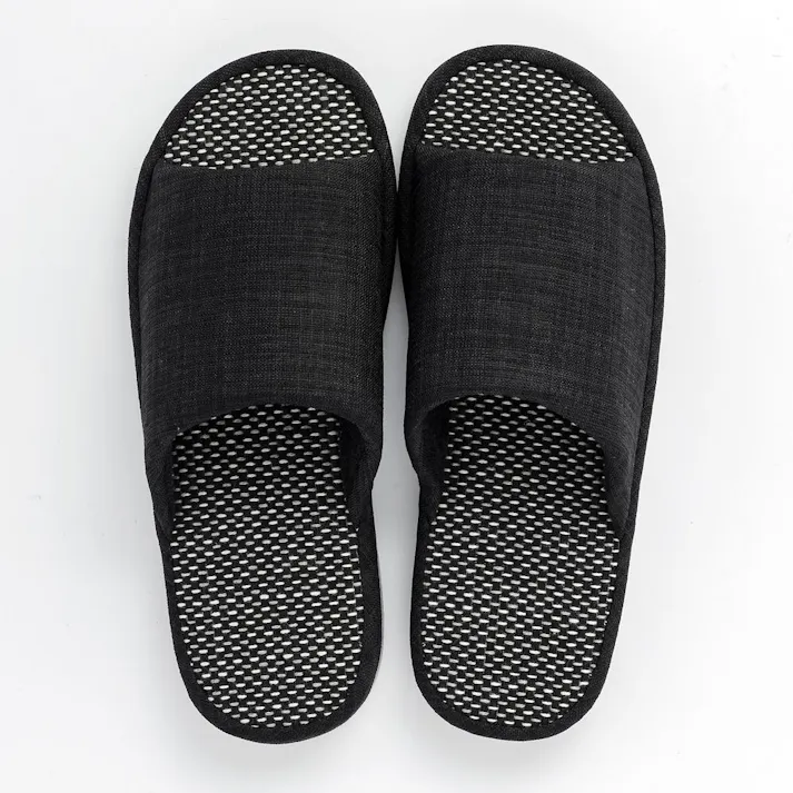 天然素材 丸竹厚底スリッパ ブラック L