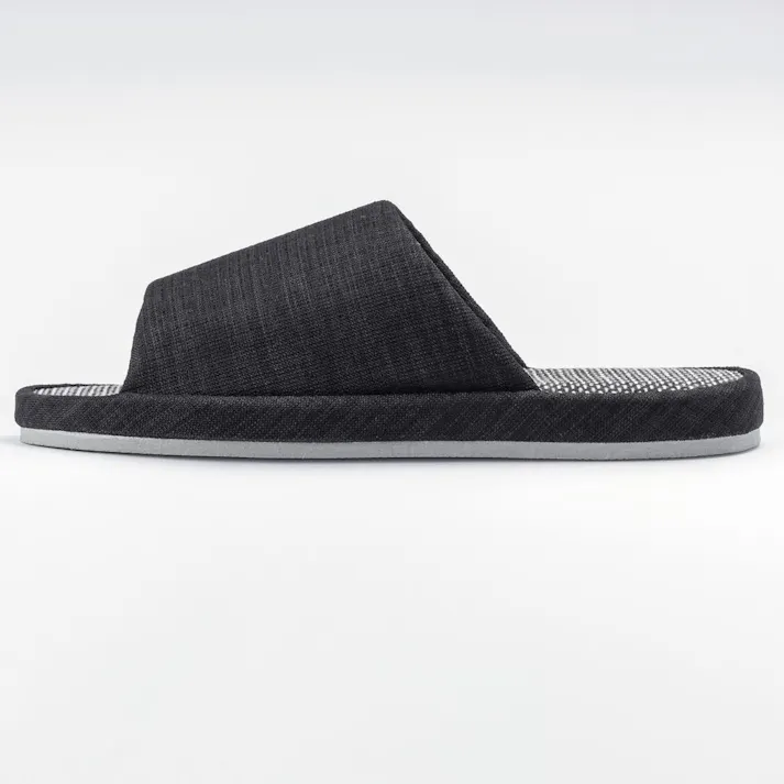 天然素材 丸竹厚底スリッパ ブラック L