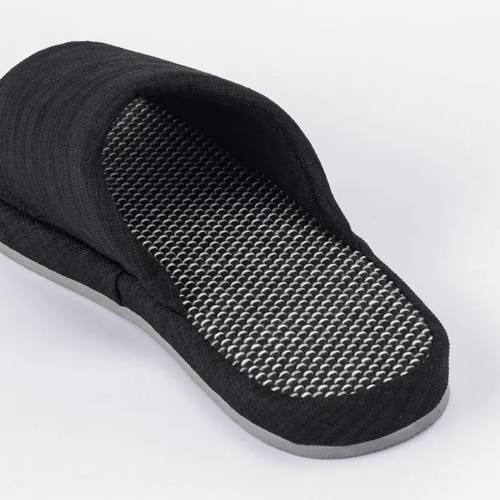 天然素材 丸竹厚底スリッパ ブラック L