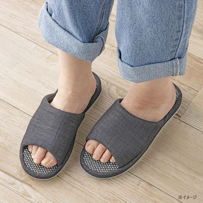 天然素材 丸竹厚底スリッパ ブラック L