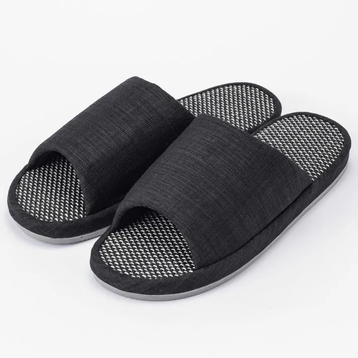 天然素材 丸竹厚底スリッパ ブラック L