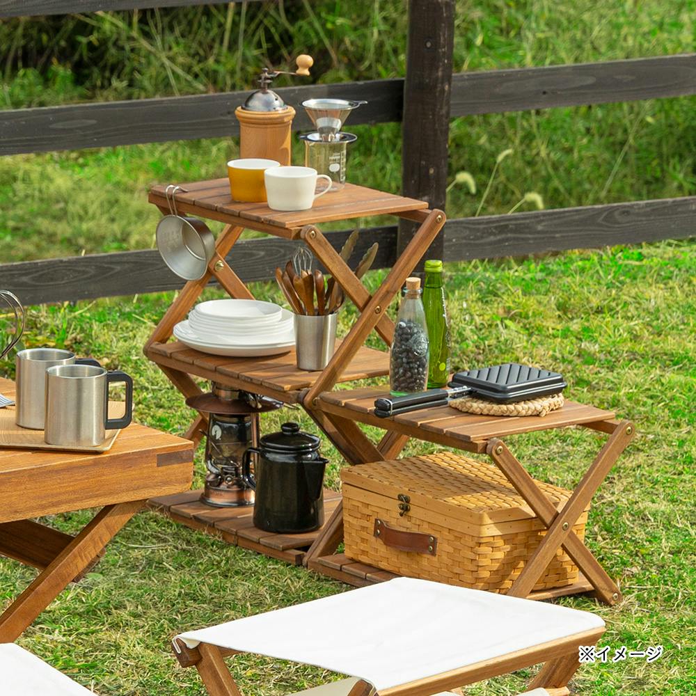 木製3段ラック 折りたたみ式 ブラウン カインズ 木製折りたたみラック 3段 | キャンプ・バーべーキュー用品