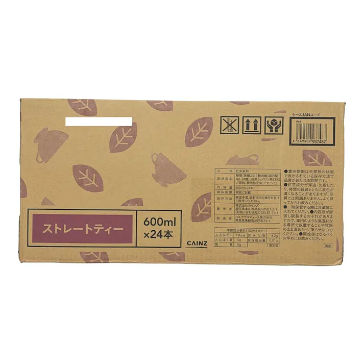 【ケース販売】CAINZ ストレートティー 600ml×24本