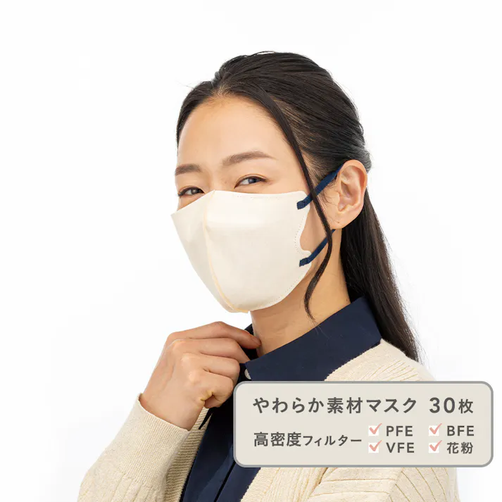 CAINZ FIT 立体不織布マスク クリーム×ネイビー ふつうサイズ 30枚入