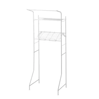 バスケットが置けるハンガーバー付きランドリーラック ホワイト BLR-186WH