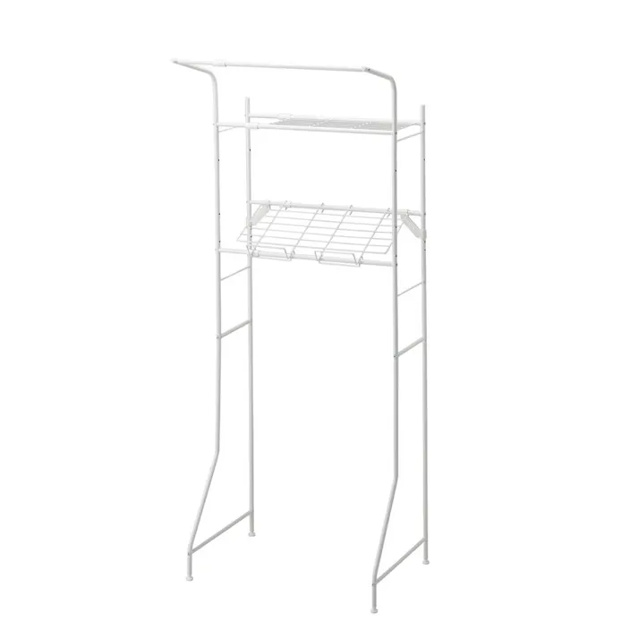 バスケットが置けるハンガーバー付きランドリーラック ホワイト BLR-186WH