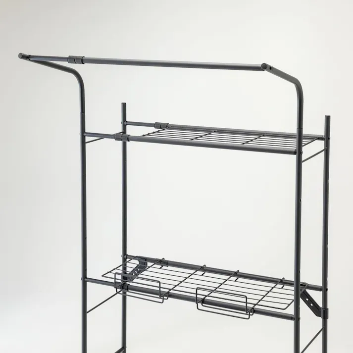 バスケットが置けるハンガーバー付きランドリーラック ブラック BLR-186BK