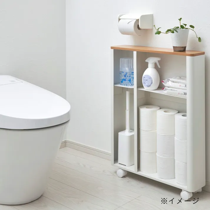 棚の高さが変えられる スリムトイレ収納 ワイド ホワイト