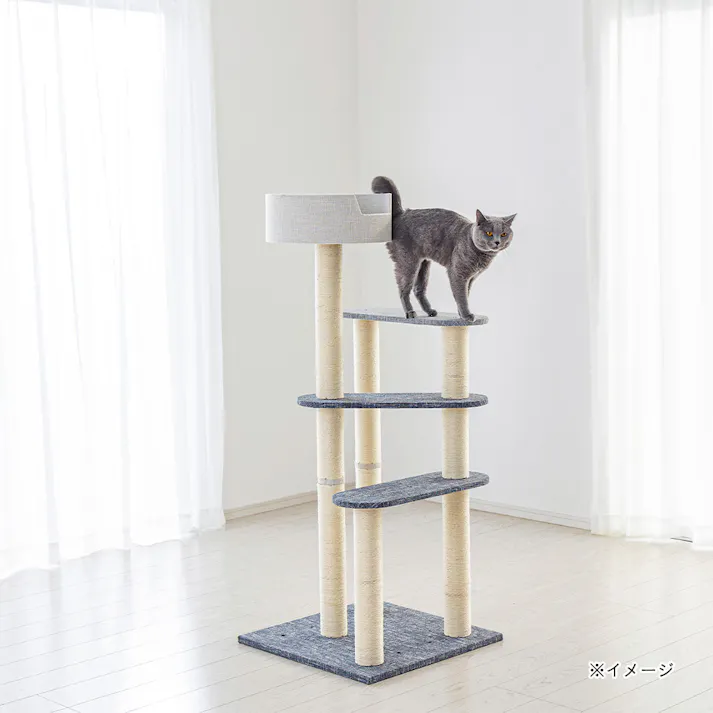 連結できるキャットインテリアタワー 5ステップ グレー