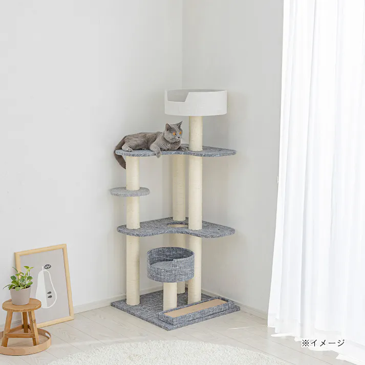 連結できるキャットインテリアタワー コーナー グレー