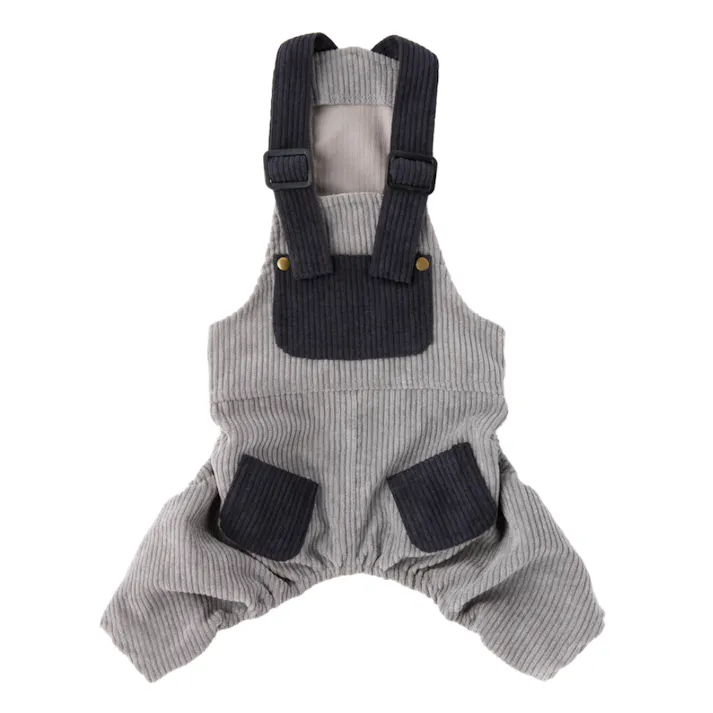 【送料無料】コーデュロイオーバーオール グレー Mサイズ ペット服(犬の服)