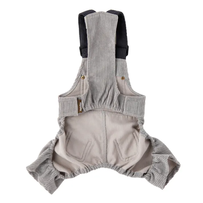 【送料無料】コーデュロイオーバーオール グレー Mサイズ ペット服(犬の服)