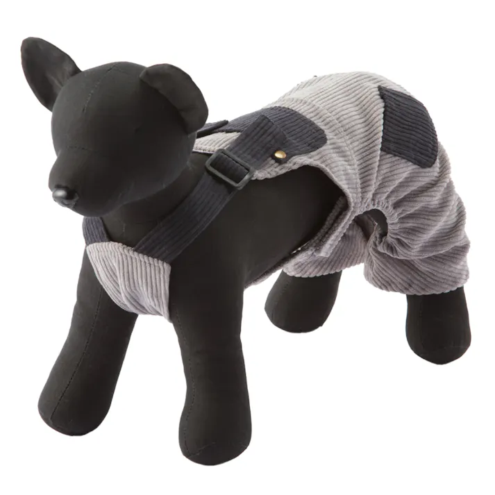 【送料無料】コーデュロイオーバーオール グレー Mサイズ ペット服(犬の服)
