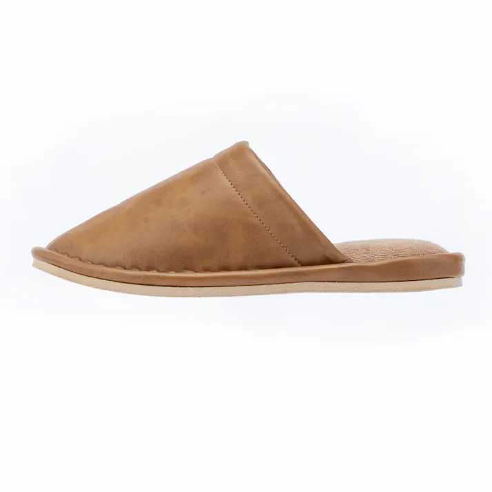 濡れても汚れても拭けるレザー調スリッパ ブラウン M