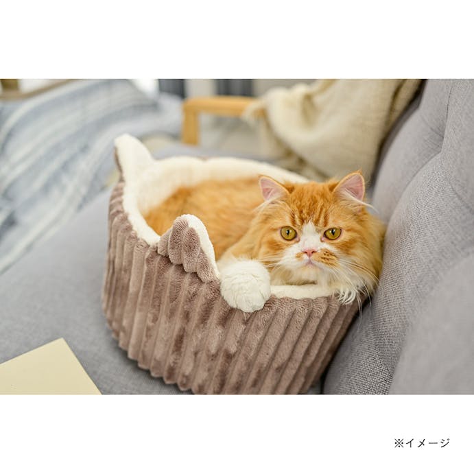 【2023秋冬】猫丸型ベッド フランネルカービング ブラウン(販売終了)