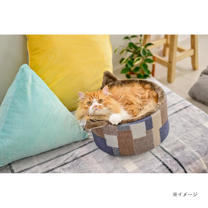 【2023秋冬】猫丸型ベッド ブロックチェック ブラウン(販売終了)