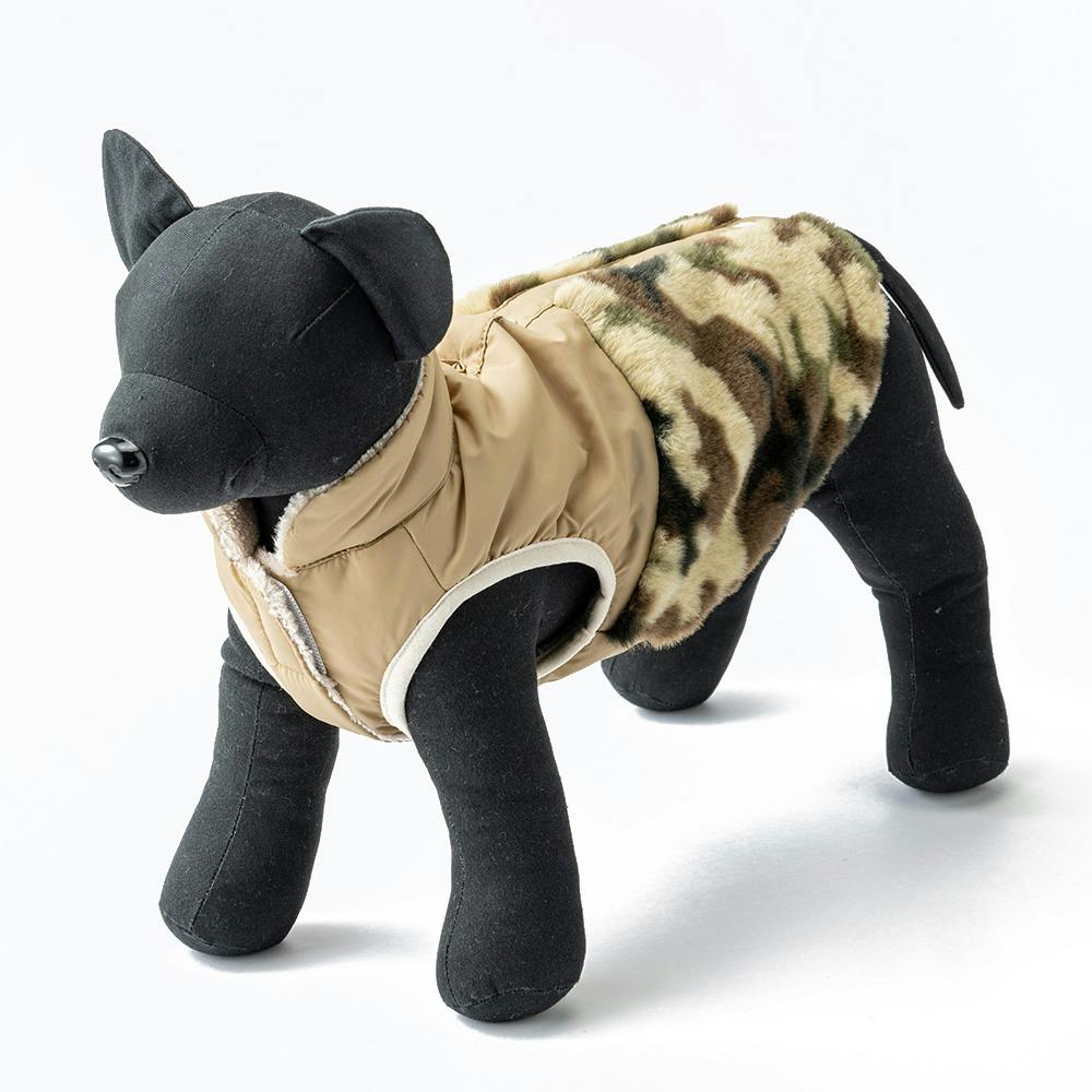 リバーシブルカモフラアウター ベージュ SDサイズ ペット服(犬の服