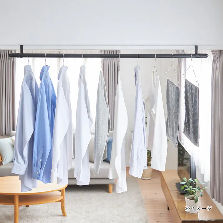 取付け簡単 ドア枠・鴨居用 室内物干しポールホルダー 2個入 ブラック