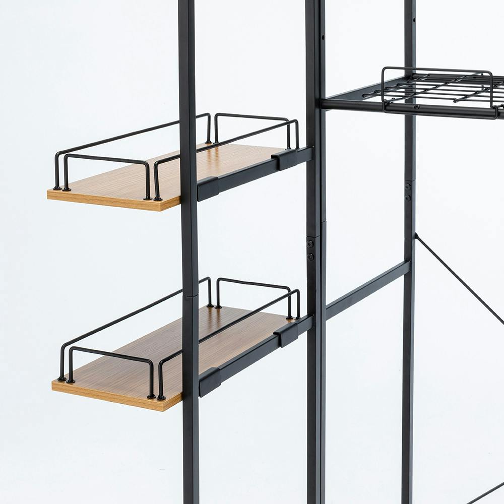 ランドリーラック用壁面＆すきま収納棚 ブラック(支柱付き