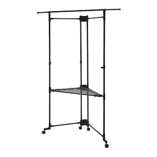 ロング丈も掛けられる アルミ折りたたみランドリーラック コーナーパタラン ブラック(販売終了)